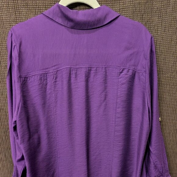 Est 1962 Womens Plus Size 1X Purple 3/4 Sleeve Button Front Blouse - Picture 2 of 6